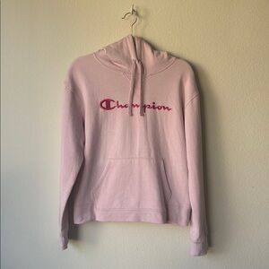 Champion Light Pink Pullover Sweatshirt with hood cotton blend material